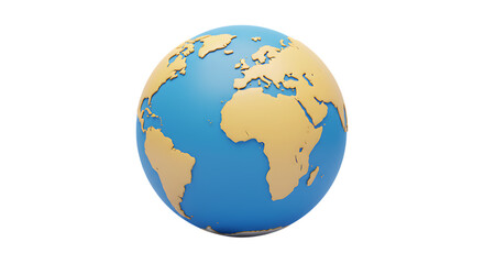 Fototapeta premium 3d icon of stylized globe showing continents and oceans isolated on transparent background