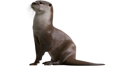 Brown otter sitting upright with alert expression © Vetle