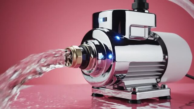 Electric water pump discharging clean water in studio setting.