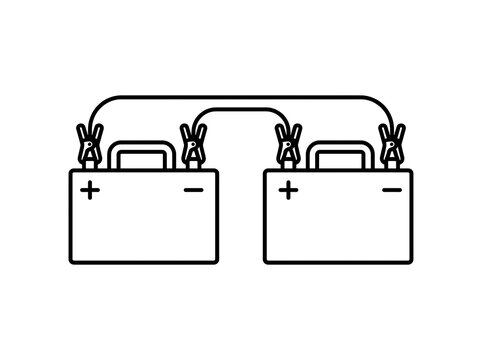 Two car batteries connected in parallel with jumper cables
