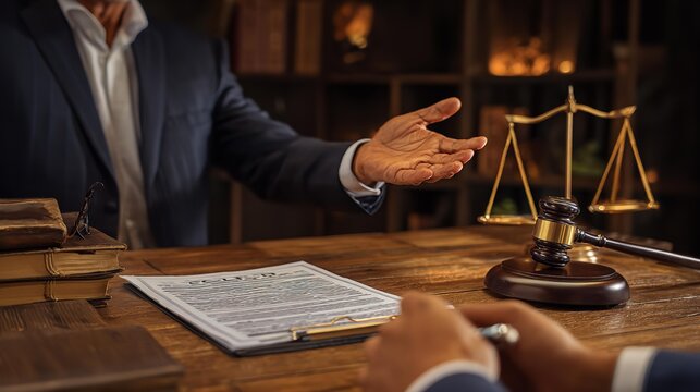 The Lawyer is currently shaking hands with the client about the success in resolving the case.