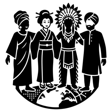 global unity and diversity celebrated by a multi-ethnic group of people holding hands on earth symbolizing peace and inclusion