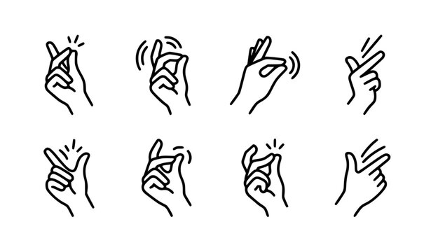 Minimal Hand Snapping Fingers Line Art Vector Icon Collection