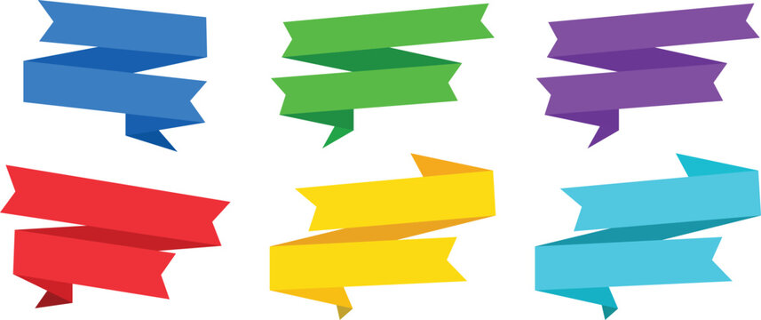 Colorful flat-design speech-bubble ribbons in six vibrant tones speech-bubbles blue green