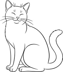 Smiling Cat Outline Drawing - Cute Feline Illustration © hanz