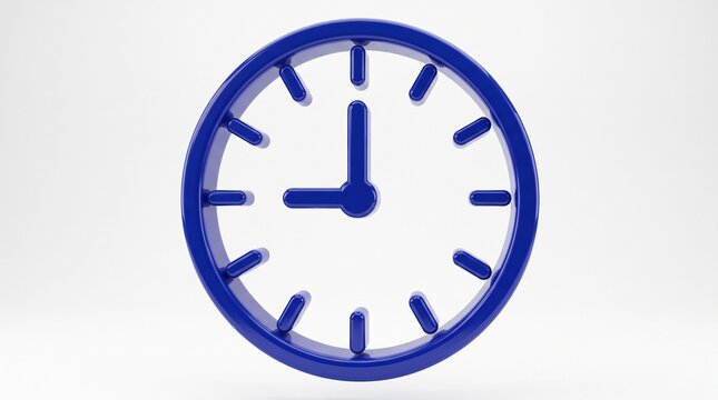Blue 3D analog clock face icon displaying nine o'clock set against a clean white studio background for time management concepts