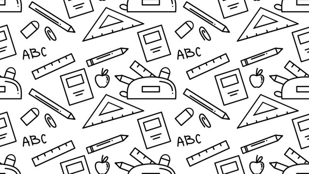 Back to school outline seamless pattern. Education learning doodle background. School themed doodle seamless pattern. School supplies pattern background