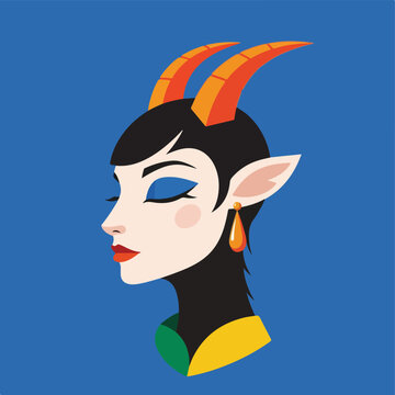 Elegant Faun face portrait in minimalist vector art