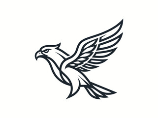 Fototapeta premium Vigorous flying falcon or hawk symbol with elegant lines, a captivating abstract bird mark ideal for a strong corporate logo or sports emblem design