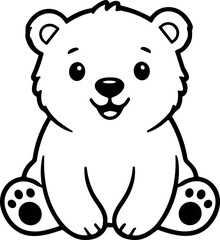 Cute Cartoon Polar Bear Cub Sitting Happy Illustration © Puldeng