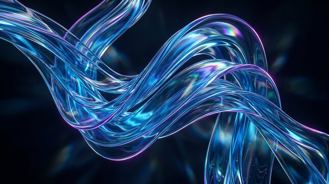 Vibrant blue and purple iridescent ribbons swirl in a mesmerizing dance on a dark background