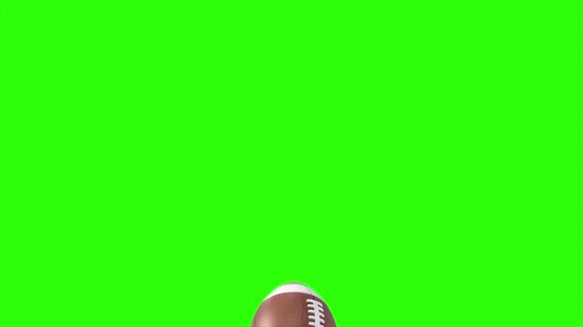 American football spinning on green screen background, realistic 3d sports ball animation, chroma key overlay, alpha channel template, 4k motion graphics video