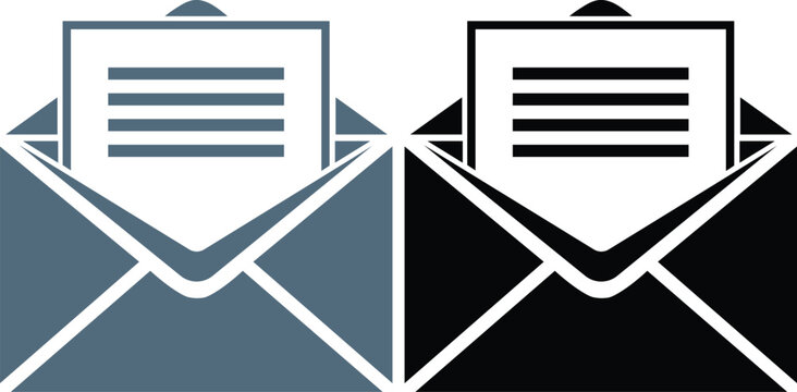 Minimalist envelope with folded paper and black-gray color scheme monochrome