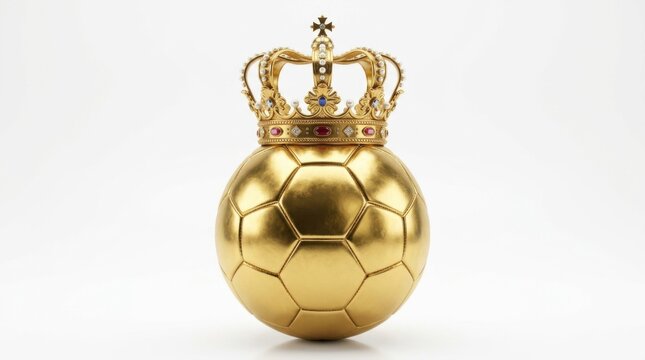 Golden soccer ball with crown symbol of championship victory