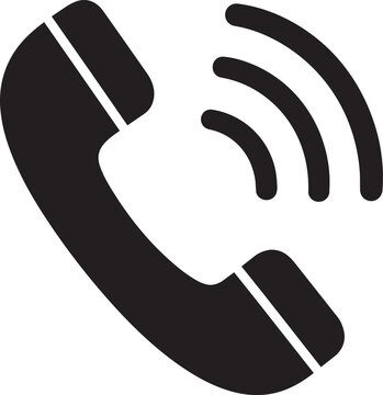 Black telephone icon, wireless signal symbol, communication logo, mobile phone sign