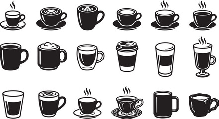 Fototapeta premium Coffee Cup Mug Line Icon Collection Set