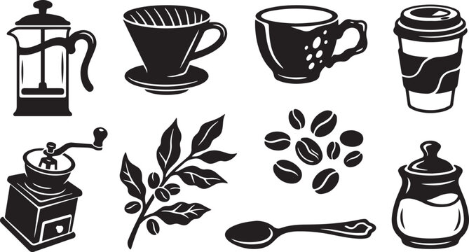 Coffee Brewing Cafe Line Icon Collection Set