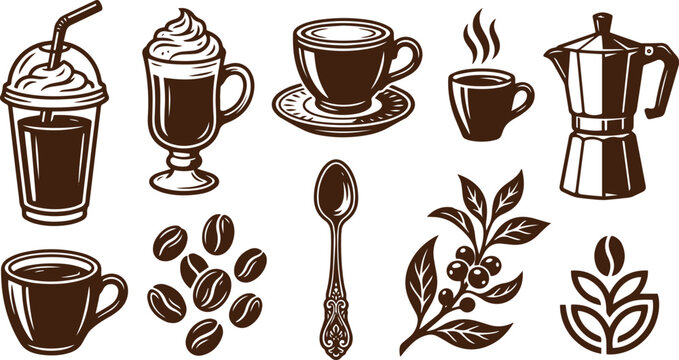 Coffee Beverage Cafe Line Icon Collection Set