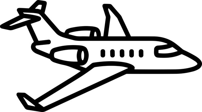 Sleek private jet aircraft icon, luxury travel, business aviation, vector illustration
