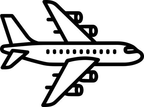 Modern Jetliner Airplane Icon, Travel and Transportation Concept, Simple Outline Design