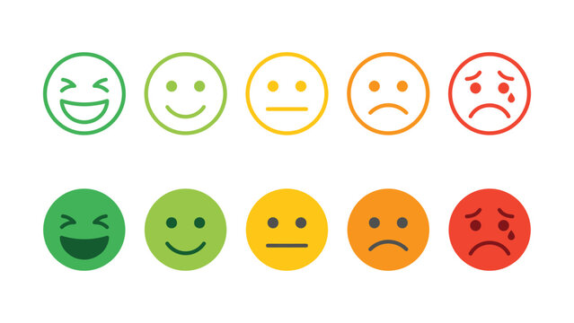 Colorful emoticon faces expressing different emotions on white background