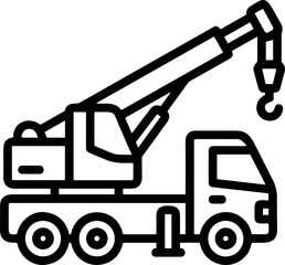 Telescopic boom crane truck icon, construction vehicle outline symbol © massutris