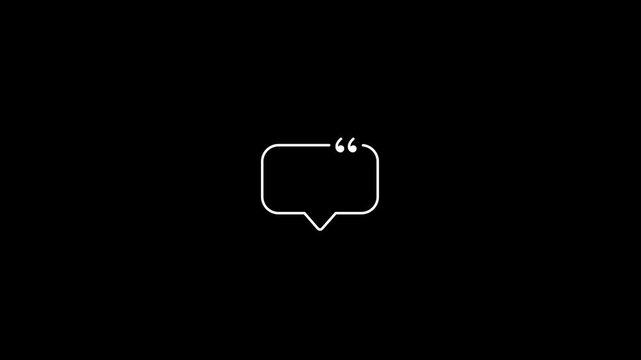 Minimalist animated speech bubble with quotation marks on black background, quote chat message