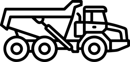Line art illustration of a dump truck, construction vehicle icon, simple design © rebok
