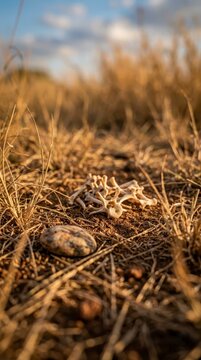 Animal vertebrae bones on dry ground