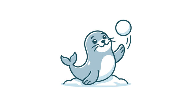 Cute Cartoon Seal Playing Bubbles.