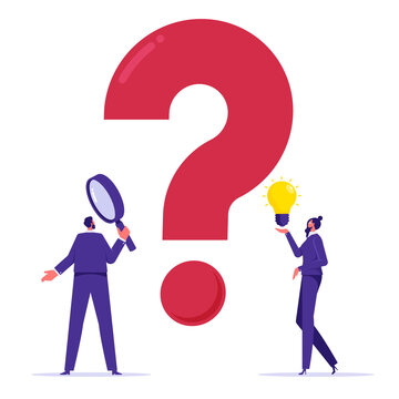 Finding solution to problem concept, business team analyzes question about business and looks for answer, analyze problem to fix the process or solving business issue for smooth workflow