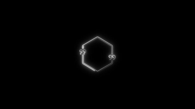 Glowing neon hexagon quote bubble frame with pulsing light effect on black background