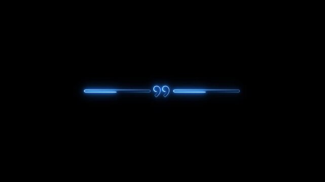 Neon blue glowing quote mark animation on black background, for social media, quotation marks
