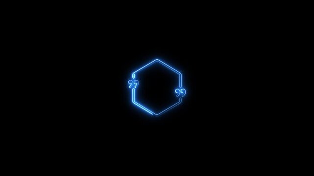 Neon hexagon quote box frame with glowing blue light effect for social media and digital presentations