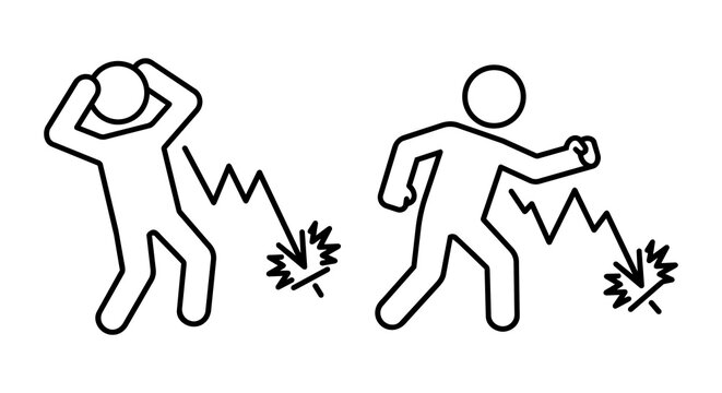 Stick figure trader reacting to volatile stock market graphs icon set. Financial investment loss, stress and crash concept.