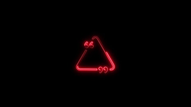 Red neon glowing triangle quote box frame on black background, for social media