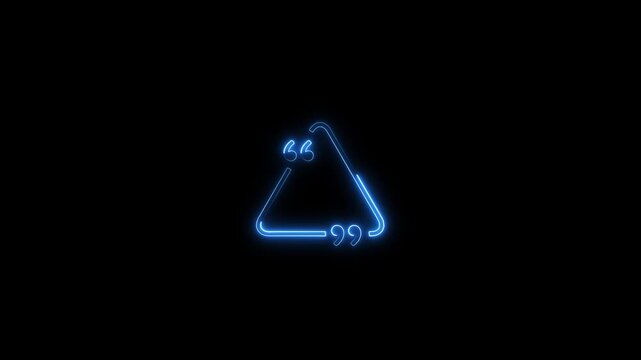 Glowing blue neon quote bubble triangle frame animation on black background