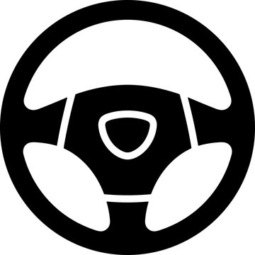 Black steering wheel icon, modern car control symbol, vector illustration