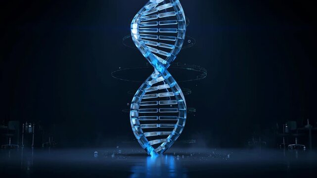 Rotating blue dna helix strand: medical science and biotechnology background 4K Ai HD high quality video.
