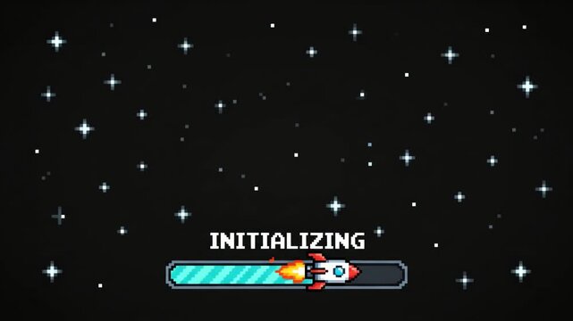 Pixel Art Space Rocket Launching Initialization Progress Bar Loading Screen