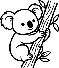 Cute Koala Climbing Tree Branch Cartoon Illustration © hilda