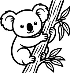 Cute Koala Climbing Tree Branch Cartoon Style © hilda