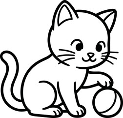 Cute Cartoon Kitten Playing with Ball, Line Art Illustration © hilda