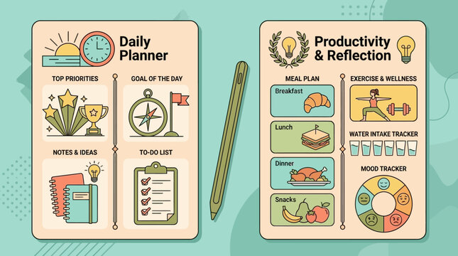 daily planner and productivity tracker with goal setting meal plan exercise and mood journal for organization