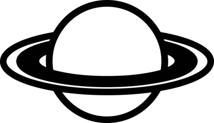 Stylized Saturn planet icon, simple black and white graphic, space exploration symbol. © junariah