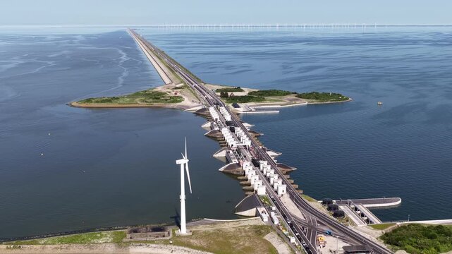 Aerial view of Stevin Locks at the Afsluitdijk