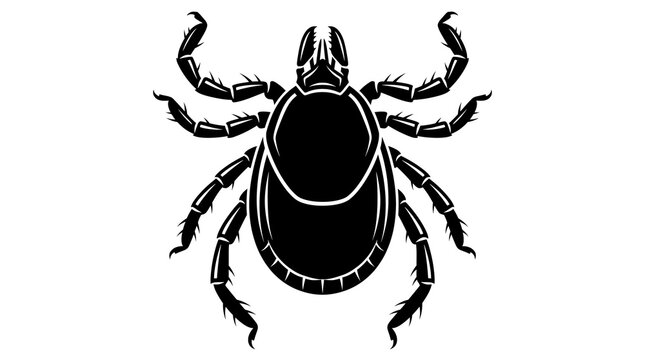 Black and white tick vector illustration based on a detailed parasite silhouette for lyme disease