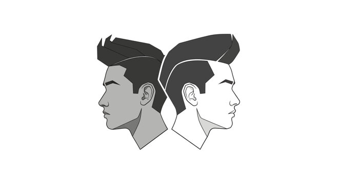 Two stylized male profiles, one dark and one light, facing away from each other in a graphic illustration.