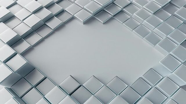 Minimalist White Frosted Glass Square Grid Pattern Background with Empty Central Space for Modern Luxury Interior Design and Abstract Motion Concept
