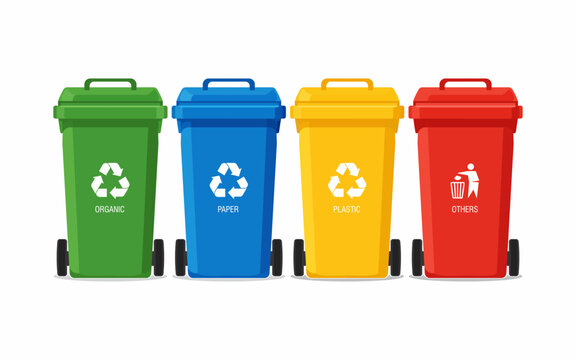 Color Coded Recycling Bins for Waste Sorting and Environmental Sustainability Vector Illustration